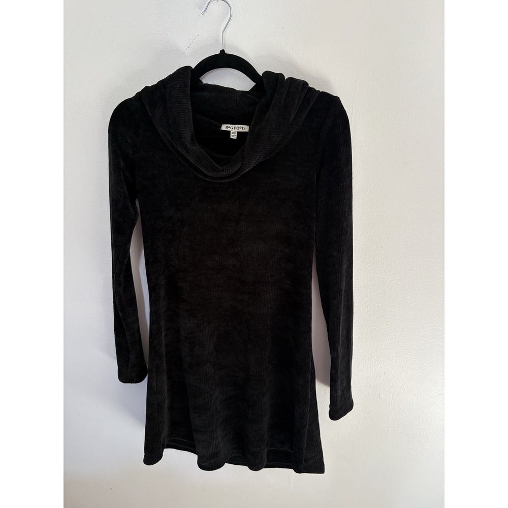 Rag Poets Black Corduroy Cowl Neck Tunic Mini Dress Long Sleeve XS